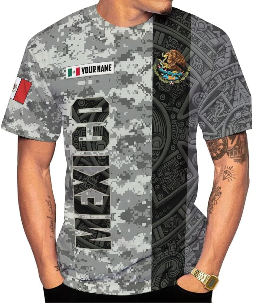 Mostefy Personalized Name Mexican Shirts 3D Customized Mexico Shirt US Flag, Mexican Shirts for Women Unisex