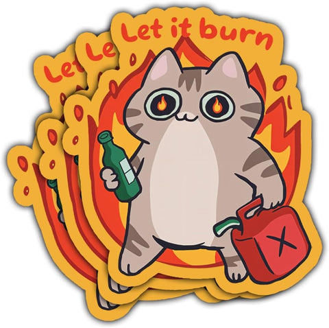 3Pcs Let It Burn Funny Cat Sticker Cute Cat Let It Burn Stickers Funny Arson Cat Burning Bumper Sticker Angry Cat Fire Mental Health Sticker Decal for Laptop Bottle Phone Car Hard Hat Helmet 3"