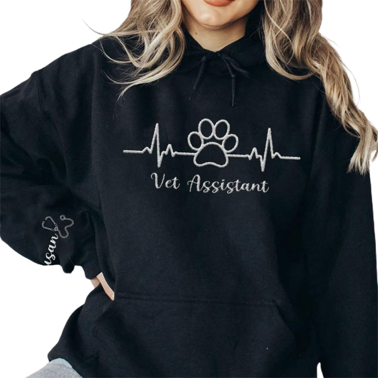 Custom Embroidered Vet Assistant Sweatshirt, Veterinary Medicine Hoodie for Women, Vet Tech Crewneck Gifts for Veterinarian