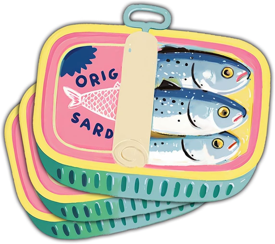 3 Pcs Kawaii Style Sardines Sticker, in Can Fish Sticker, Dark Humor Funny Bumper Die-Cut Vinyl Sticker 3 Inches for Water Bottles Laptop Phone Car Ski Helmet