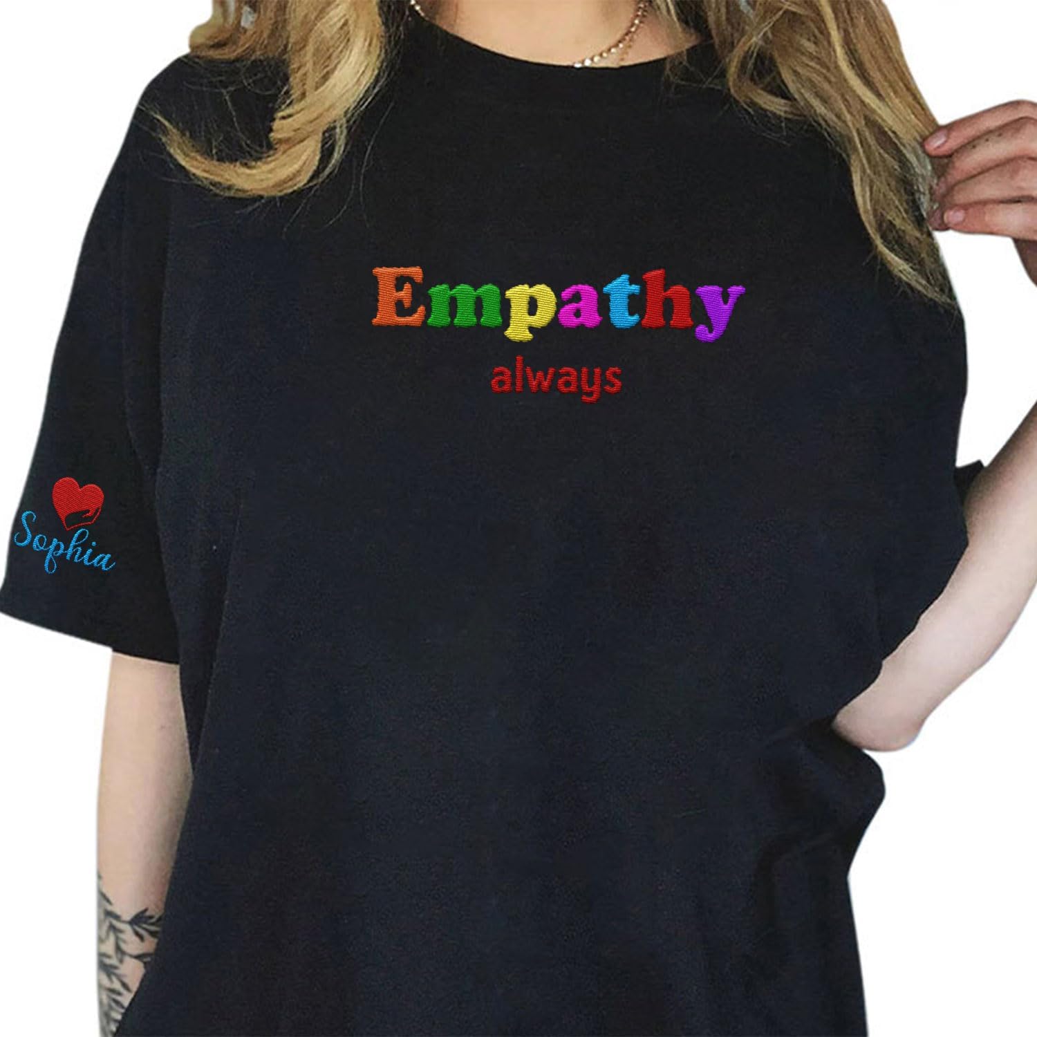 Custom Choose Empathy Embroidered Sweatshirt for Women's Sympathy Crewneck T-Shirts for Kindness and Mental Health Awareness