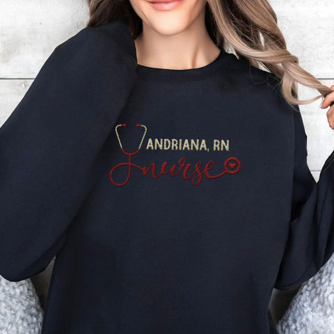 Suseaz Personalized Embroidered Nurse Sweatshirt, Custom Name Nurse Sweatshirt, Gift For Nurse, Women, Nursing School Shirt