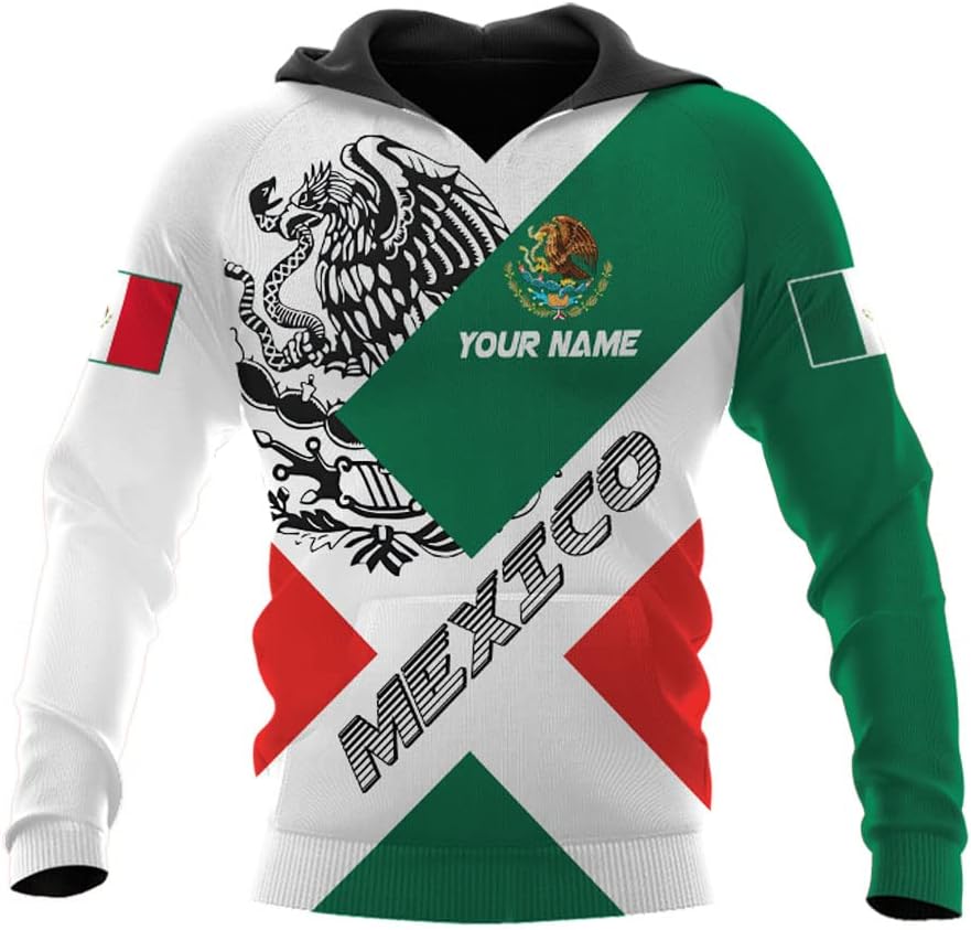 Personalized Name Mexican Hoodie 3D, Customized Mexican Hoodies for Men, Unisex Mexico Hoodie 3D, Mexico Hoodies for Men, Mexico Flag Gift for Women, T Shirt, Zip Up Hoodie, Sweatshirt HD23