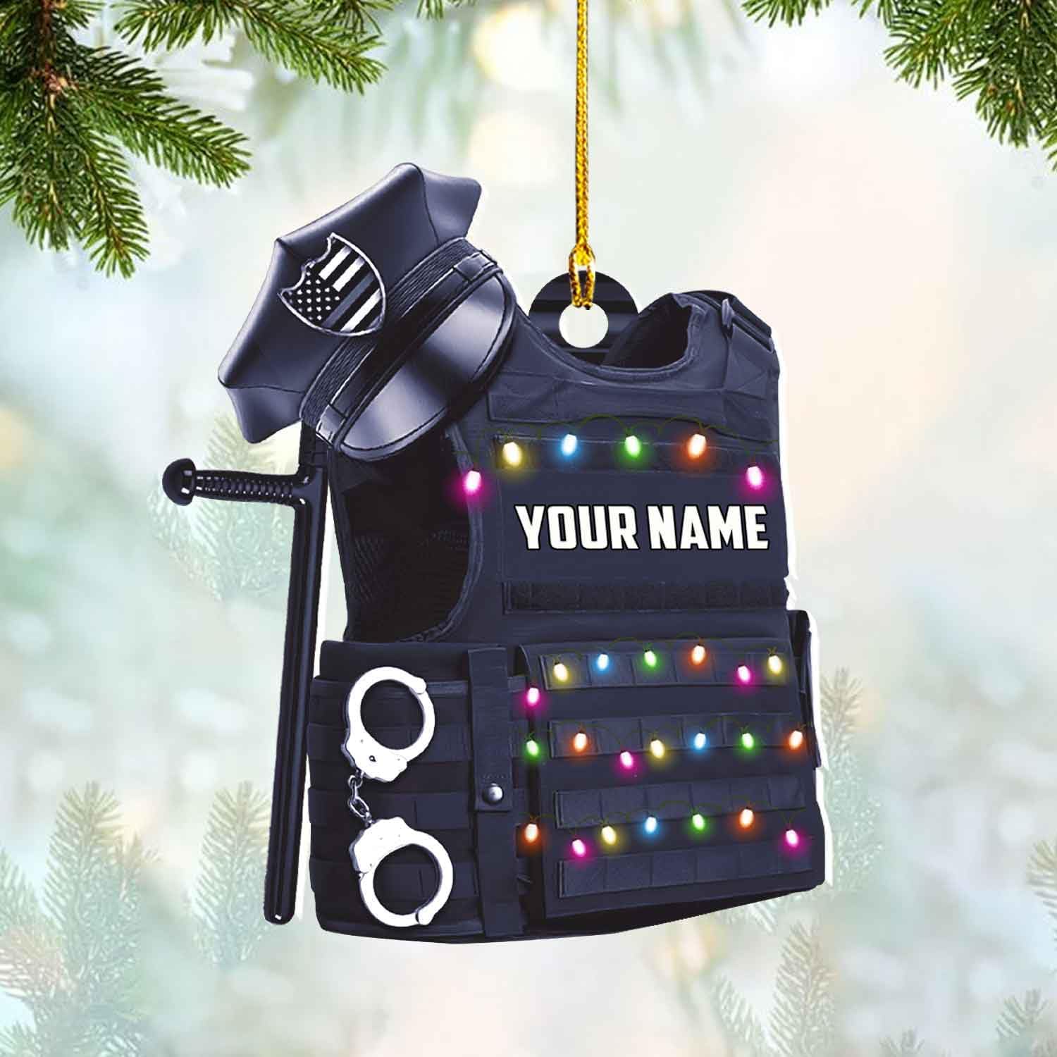 mostprints Personalized Police Ornaments Police Ornament Police Officer Flat Ornament Hanging, Police Gift Thin Blue Line Ornament Christmas Car Hanging Ornament Decorations Custom (Police 2)