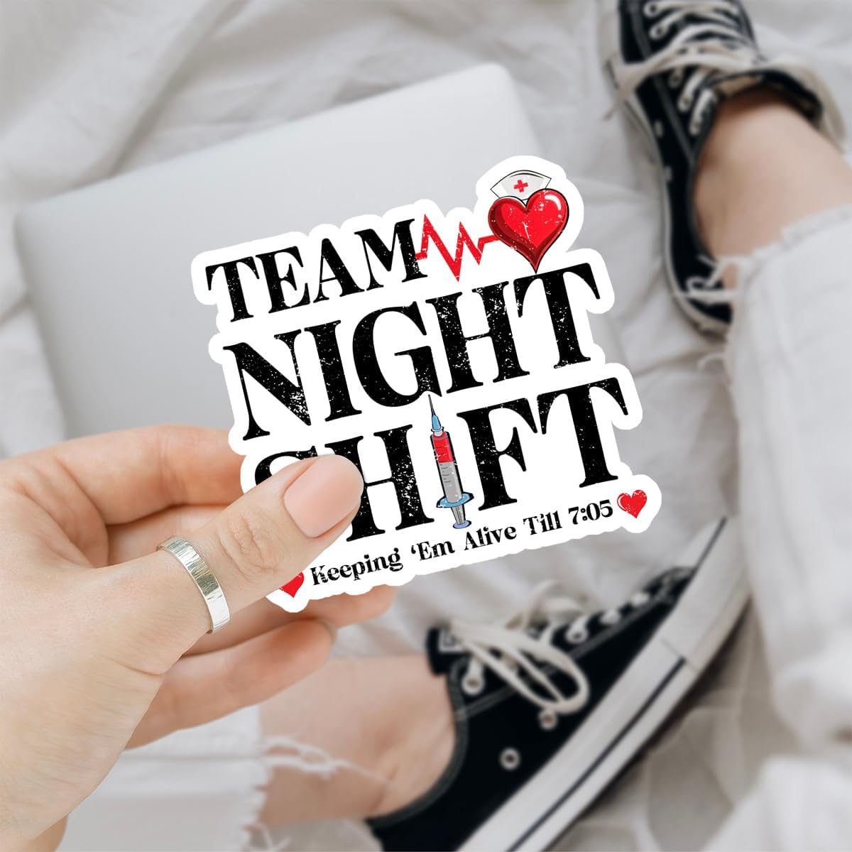 3 Pcs Team Night Shift Sticker, Night Shift Nurse Sticker, Medical Worker Sticker, Funny Nurse Gift, RN BSN CNA Doctor Vinyl Sticker 3 Inches for Laptop Water Bottle Phone Helmet Kindles Tumbler
