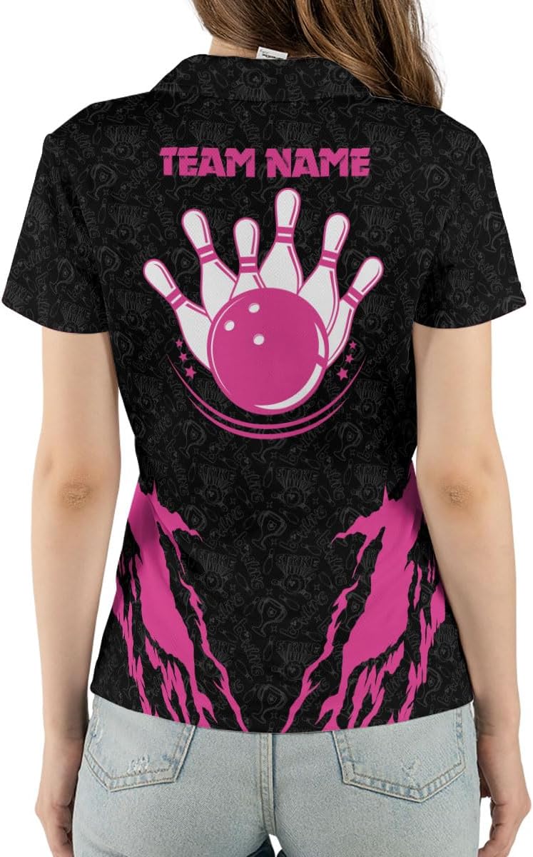 Personalized Bowling Shirts for Women, Custom Name Women Bowling Jersey, Ladies Bowling Polo Shirt for Team