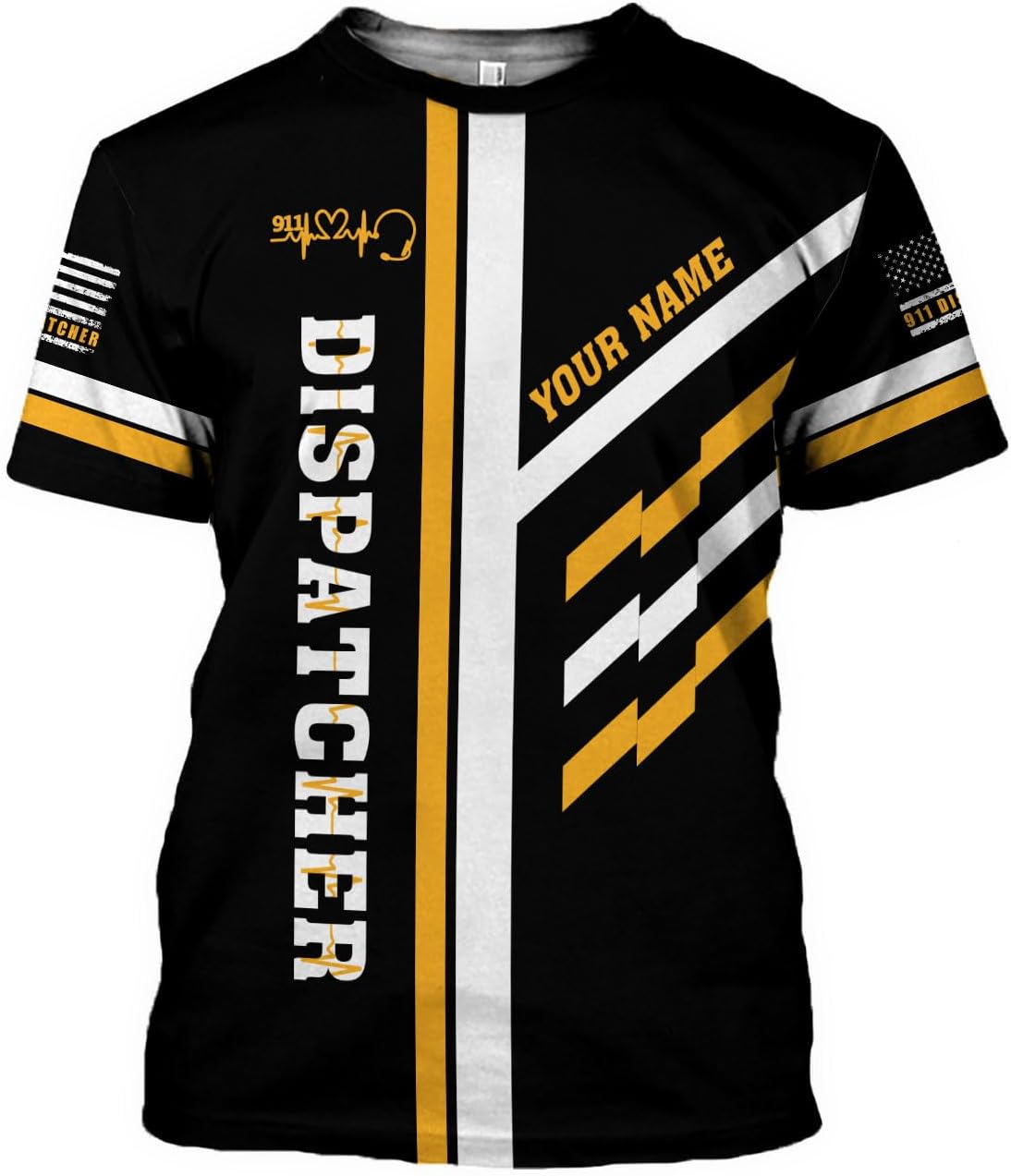 Leeprints Personalized 911 Dispatcher 3D Shirt, Custom Dispatcher 3D T-shirt, Thin Gold Line Flag 3D Shirts, Dispatcher