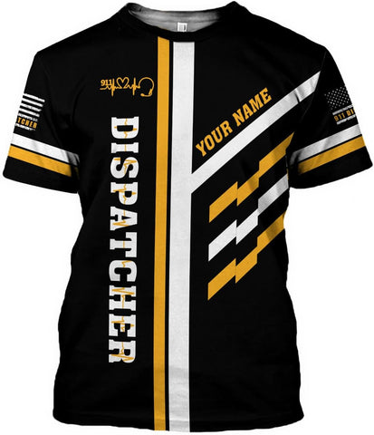 Leeprints Personalized 911 Dispatcher 3D Shirt, Custom Dispatcher 3D T-shirt, Thin Gold Line Flag 3D Shirts, Dispatcher