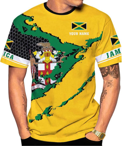 Mostprints Personalized Jamaica Shirt 3D, Custom Jamaica Flag Lion Shirt for Men and Women, Jamaican Pride T-Shirt Unisex