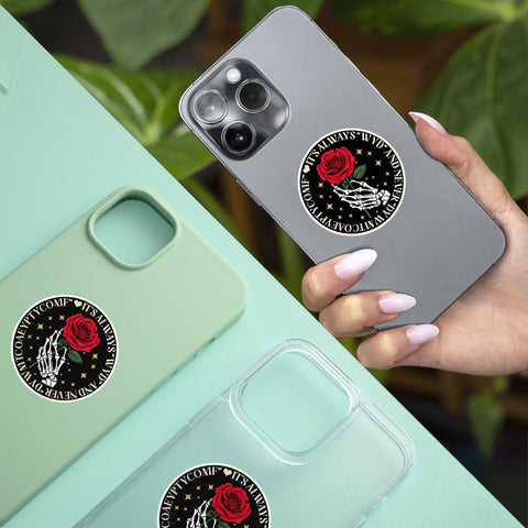 (3pcs) Its Always WYD and Never DYWMTCOAEYPTYCOMF Sticker, Skeleton Hand Rose Book Stickers, Never Send Roses Sleep Token Sticker- Vinyl Stickers 3'' for Laptop Water Bottle Phone Car Window Helmet