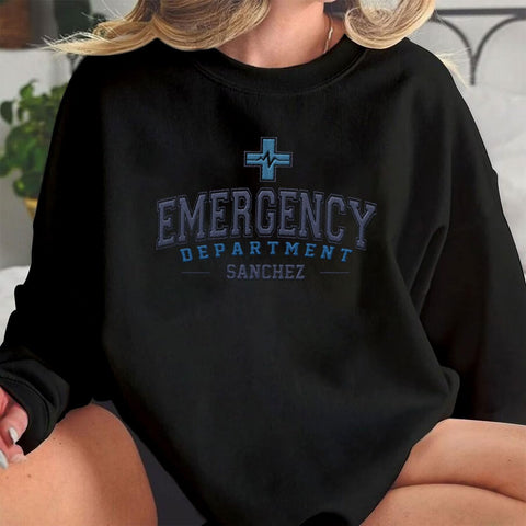 Custom Emergency Department Embroidered Crewneck Sweatshirt, Er Nurse Shirt, Emergency Nurse Hoodie, Er Nurse Gift, Rn Shirt (Cotton, SS402)