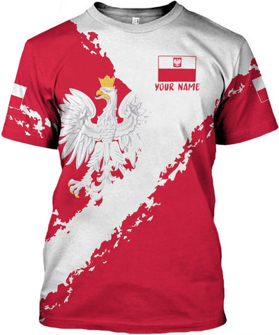MoonArt Personalized Name Poland Shirt 3D, Poland Pride Shirts, Retro-Feel Polish Eagle Polska Unisex T-Shirt Polish Eagle