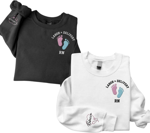 Suseaz Personalized Labor and Delivery Nurse Embroidered Sweatshirt, LD Sweatshirt Hoodie, L&D Sweater for Women