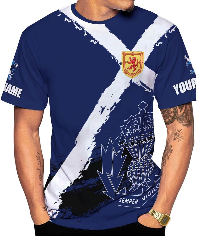 Custom Scotland Shirts for Men Scottish Rampant Lion Scotland Coat of Arms Banner T-Shirt Lion Scottish Pride Gift Shirts 3D
