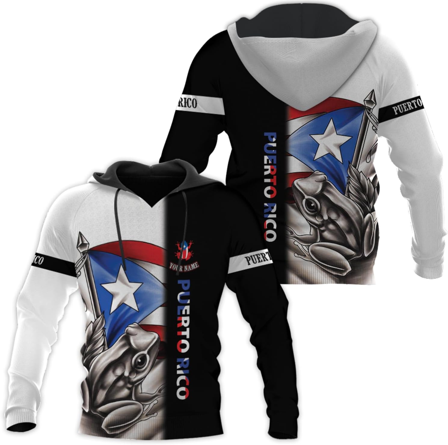 Woseprints Personalized Name Puerto Rico 3D Hoodies, Puerto Rico Sweatshirt, Zip Hoodie for Men Women, Puerto Rico Flag Shirt
