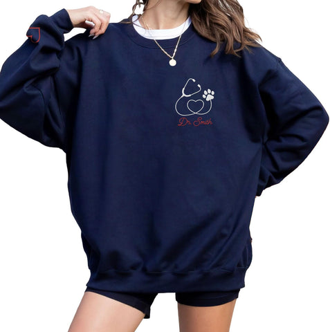 Leeprints Personalized Embroiderd Veterinary Medicine Sweatshirt - Vet Tech Sweater, Veterinarian Gift, Vet Med Staff Gifts