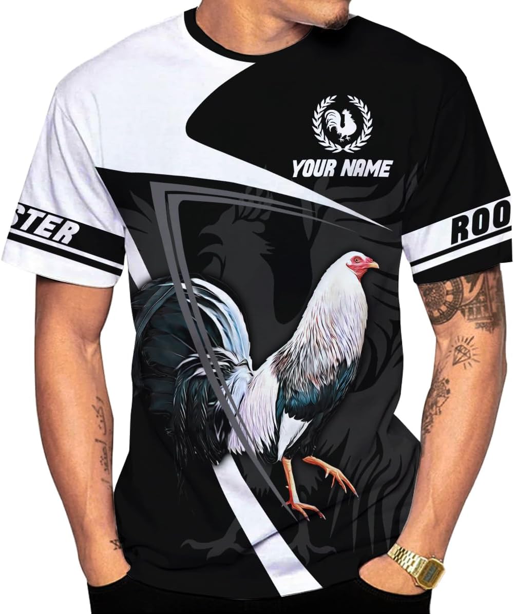Mostefy Personalized Name Rooster Shirt 3D, Rooster Shirts for Men, Chicken Tshirts Shirts for Women, Funny Chicken Shirts