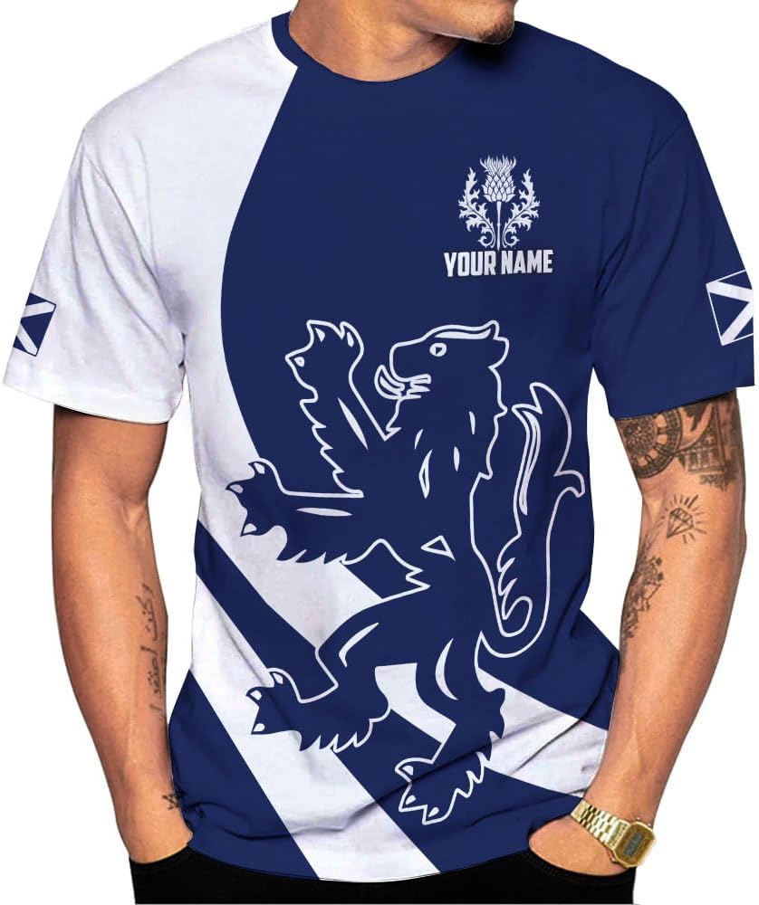 Custom Scotland Shirts for Men Scottish Rampant Lion Scotland Coat of Arms Banner T-Shirt Lion Scottish Pride Gift Shirts 3D
