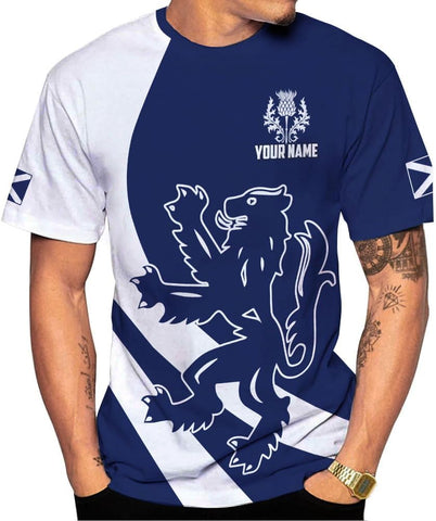 Custom Scotland Shirts for Men Scottish Rampant Lion Scotland Coat of Arms Banner T-Shirt Lion Scottish Pride Gift Shirts 3D
