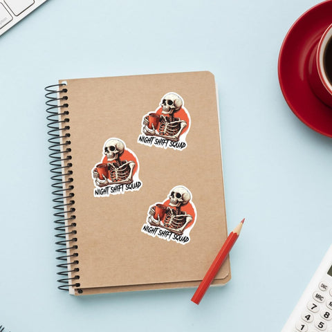 Night Shift Squad Sticker, Skeleton RN Nurse Coffee Stickers, 3 inches Waterproof Vinyl Sticker for Book Laptop Water Bottle Phone Case