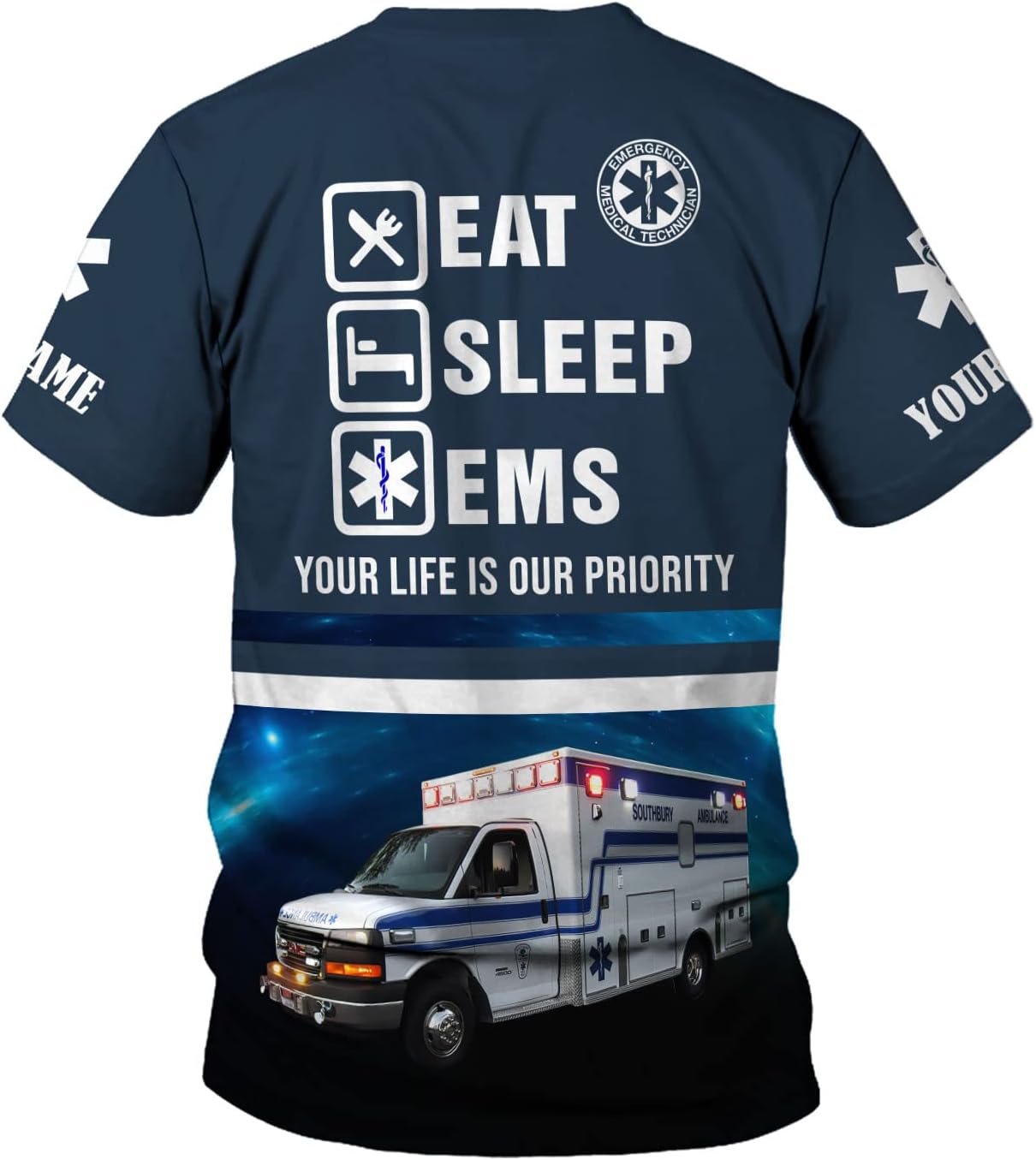 Mostefy Personalized Name EMS Shirt 3D Uniform Emergency Medical Technician, EMS Shirts for Men, EMT Shirt, Paramedic Shirt