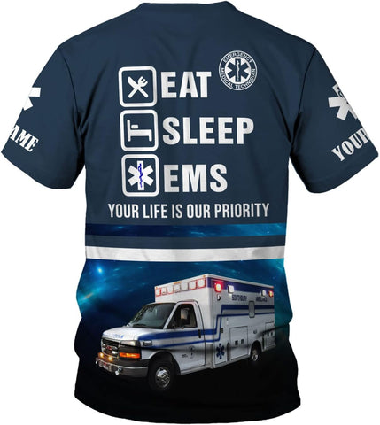 Mostefy Personalized Name EMS Shirt 3D Uniform Emergency Medical Technician, EMS Shirts for Men, EMT Shirt, Paramedic Shirt