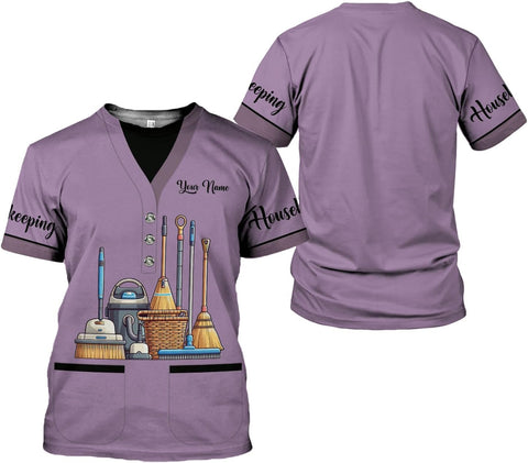 Personalized Housekeeping Shirts, Custom Cleaning Uniforms for Women 3D Cleaning Service Gifts Housekeeper Shirt Clean Lady