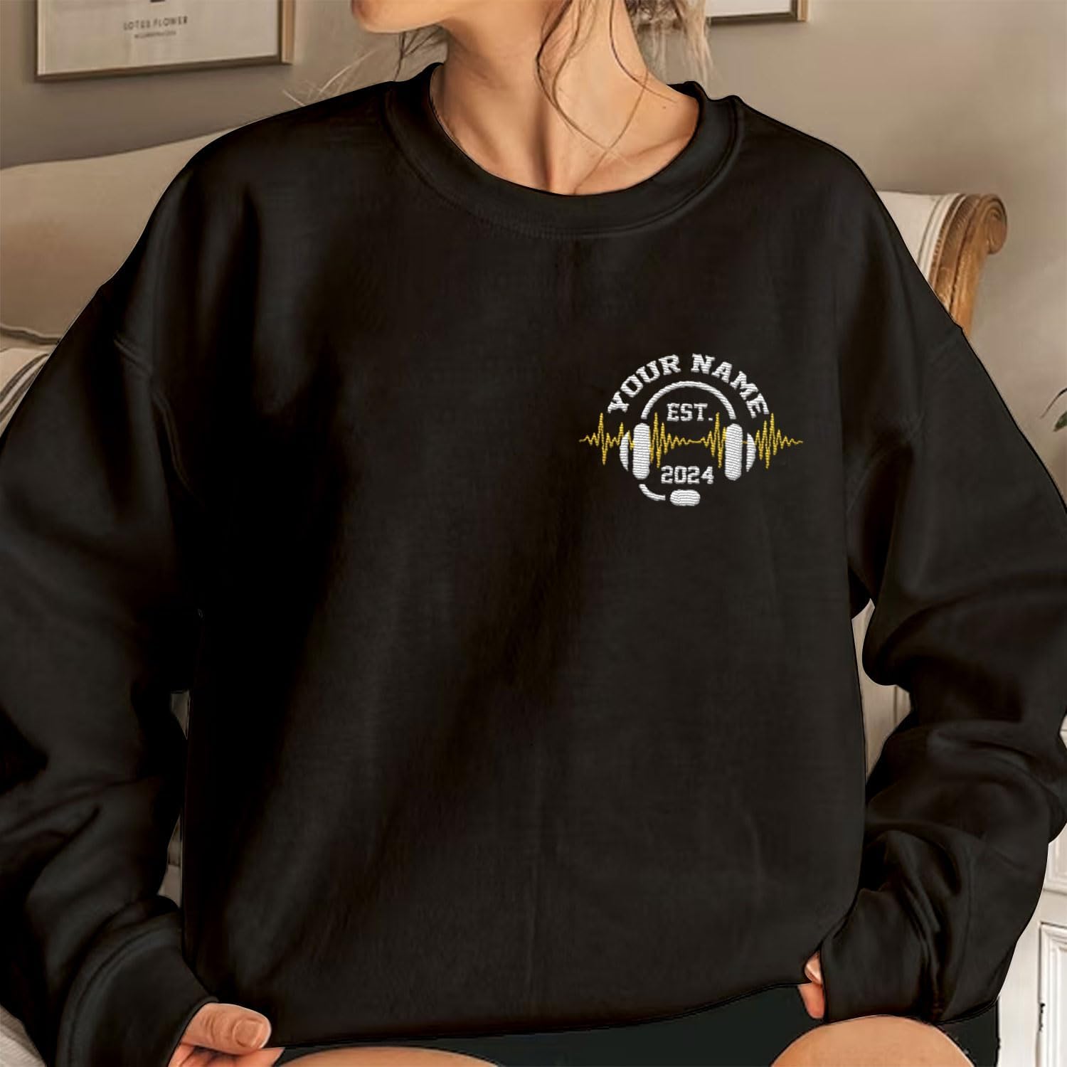 Intenprints Personalized Embroidered Dispatcher Shirt 911 Emergency Services Sweatshirt Thin Gold Line Flag Dispatcher Shirt