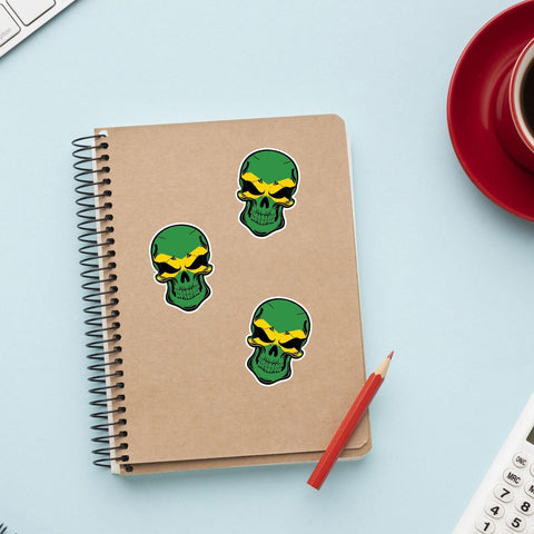 (3Pcs) Jamaica Skull Sticker, Jamaica Flag Decal, Jamaica Assesories, Skull Bumper Stickers for Cars, Jamaican Flag Skull Vinyl Sticker - Stickers for Laptop Water Bottle Phone Car Window Helmet 3"