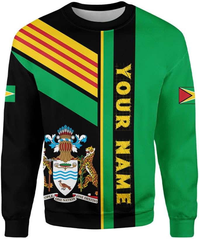 Leprints Personalized Guyana Hoodie 3D Guyanese Coat of Arms Flag Guyana 3D Sweatshirt Guyana Guyanese Pride Gift Zip Hoodie