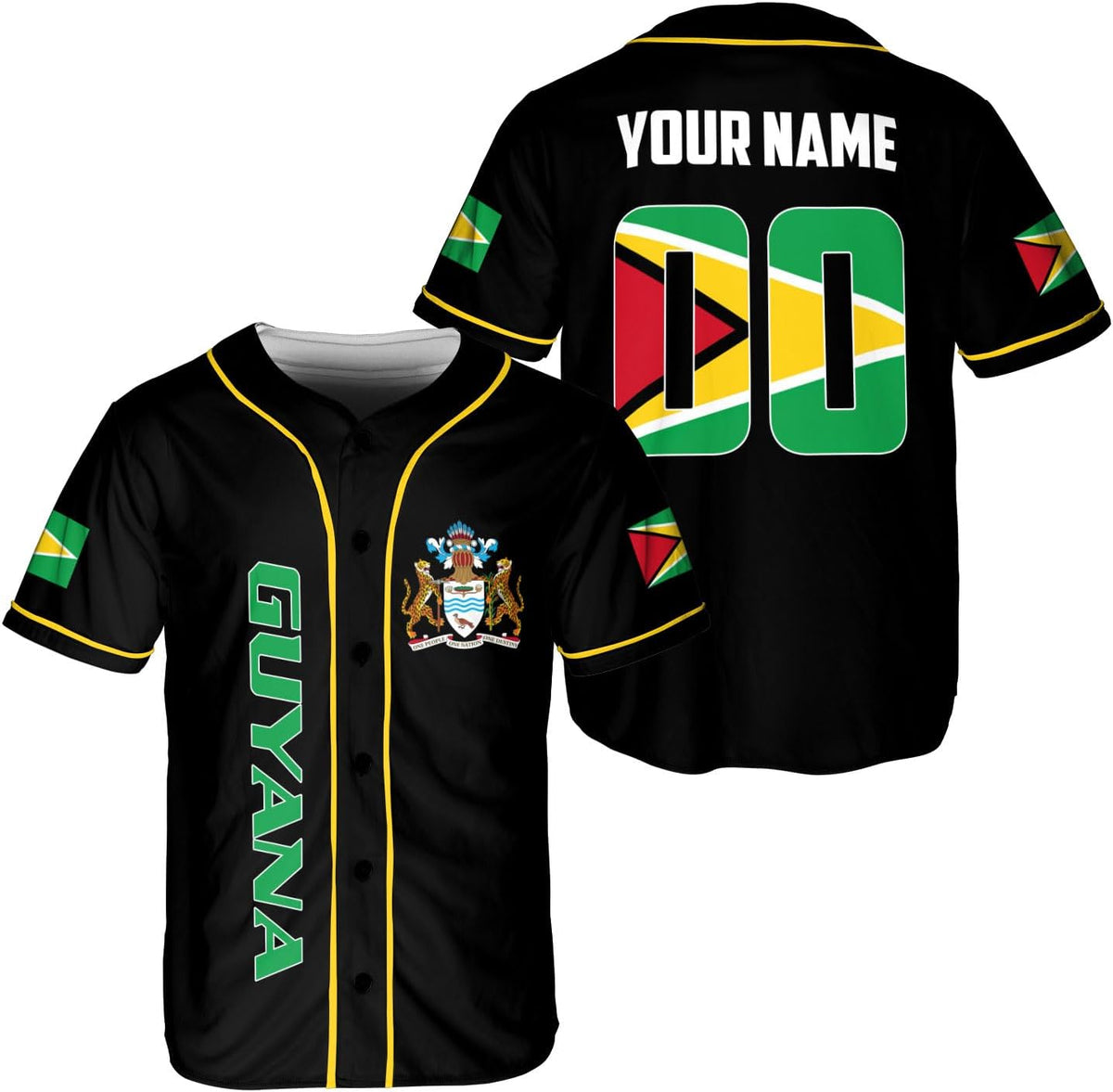 Leeprints Personalized Guyana Baseball Jersey Shirt, GuyaneseFlag Jersey, Guyana Guyanese Pride Jersey for Men and Women