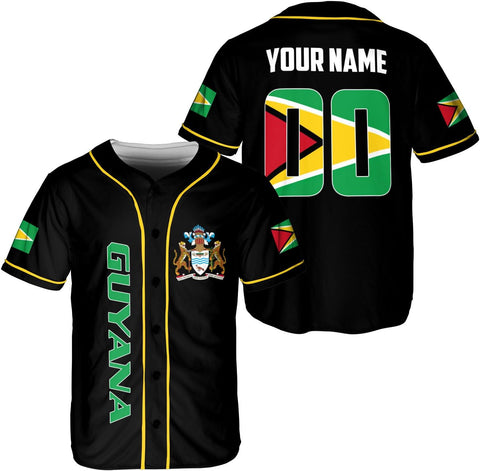 Leeprints Personalized Guyana Baseball Jersey Shirt, GuyaneseFlag Jersey, Guyana Guyanese Pride Jersey for Men and Women