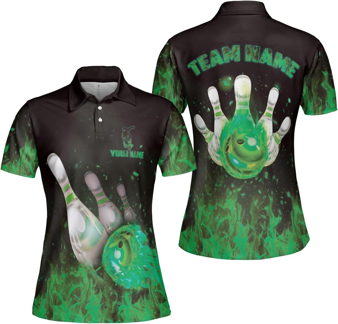 Custom 3D Bowling Polo Shirts for Women Personalized Team Name Gift Womens Customized Funny Bowling Short Sleeve Polo Shirt