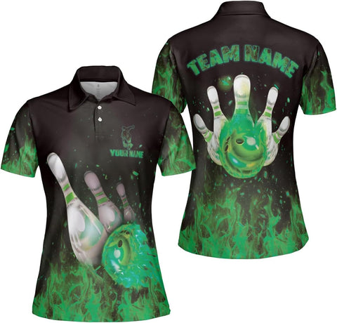 Custom 3D Bowling Polo Shirts for Women Personalized Team Name Gift Womens Customized Funny Bowling Short Sleeve Polo Shirt