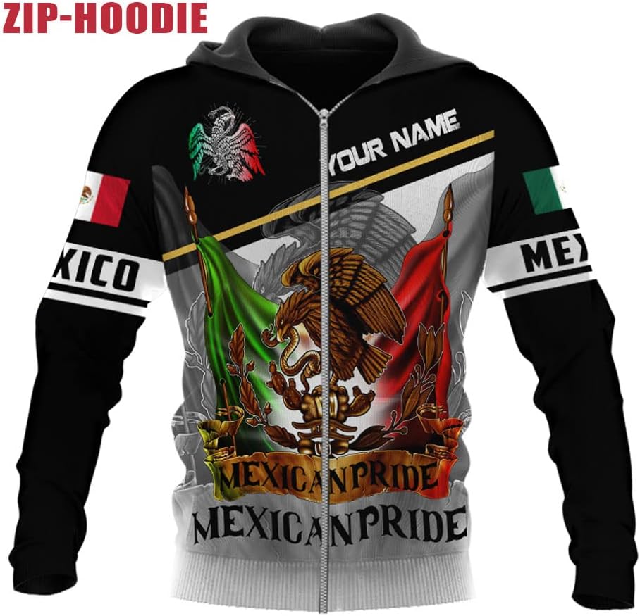 Mostprints Personalized Name Mexican Hoodie 3D, Mexican Hoodies for Men, Unisex Mexico Hoodie, Mexico Hoodies for Men