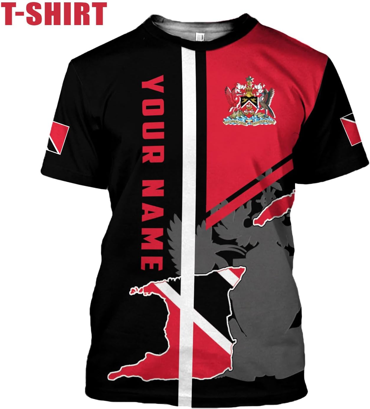 MoonArt Personalized Trinidad & Tobago Shirts Trinidad and Tobago Coat of Arms Flag 3D Shirts Trinidad Pride Gift