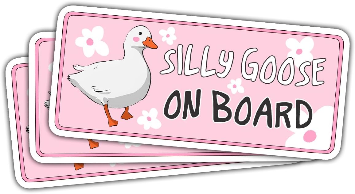 3 Pcs Silly Goose on Board Decal, Silly Goose Decal, Funny Goose Car Sticker, Goose Lover Sticker, Decal 5"x5" Vinyl Sticker for Car Window, Laptop, Bumper, Truck, Waterproof Goose Decal