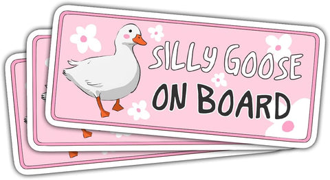 3 Pcs Silly Goose on Board Decal, Silly Goose Decal, Funny Goose Car Sticker, Goose Lover Sticker, Decal 5"x5" Vinyl Sticker for Car Window, Laptop, Bumper, Truck, Waterproof Goose Decal
