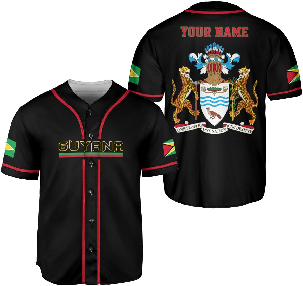 Leeprints Personalized Guyana Baseball Jersey Shirt, GuyaneseFlag Jersey, Guyana Guyanese Pride Jersey for Men and Women