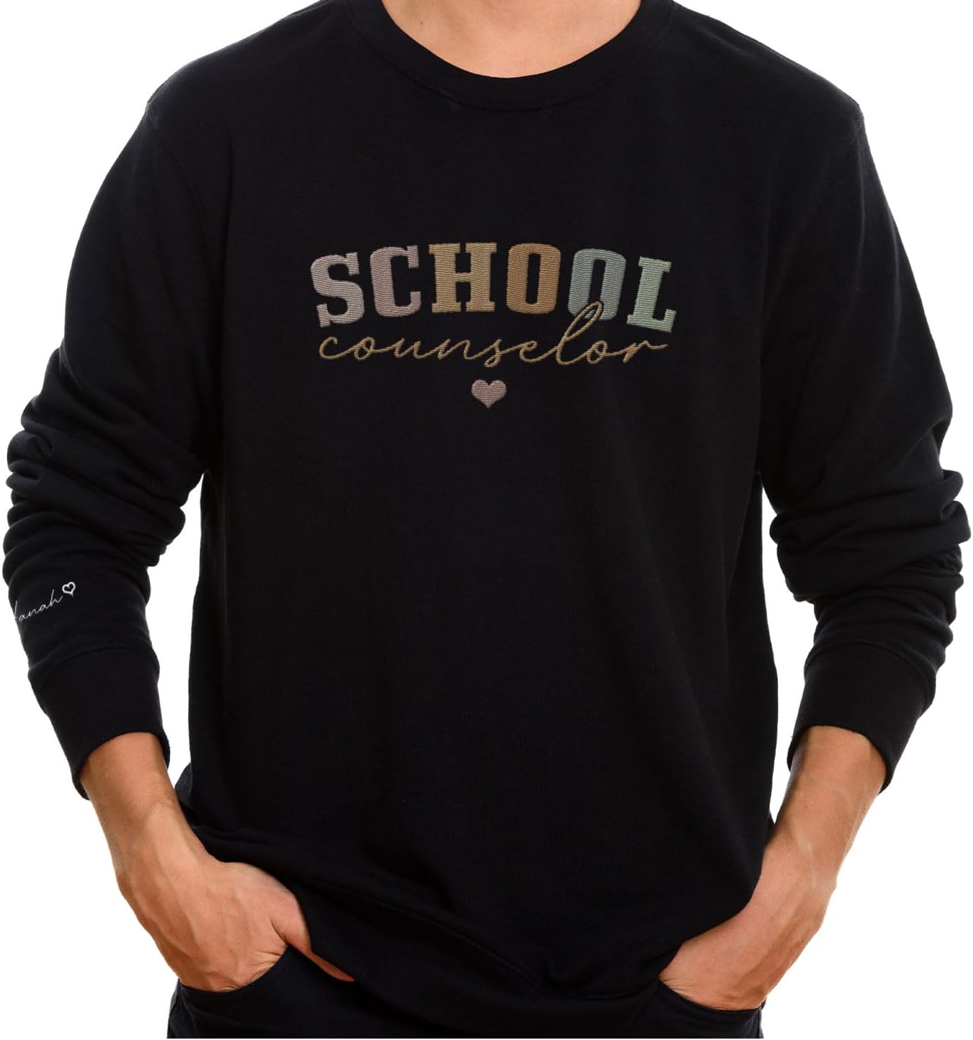 Custom Counselor Embroidered Sweatshirt Retro First Day of School Gift Her Historical Black Casual Long Sleeve Pullover Women