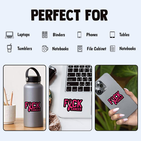Pink Ribbon Fck Cancer 3" Sticker Gifts, Pink Ribbon Stickers, Breast Cancer Awareness Stickers Quote Vinyl Decal Waterproof for Laptop, Water Bottle, Gift for Fighters and Survivors