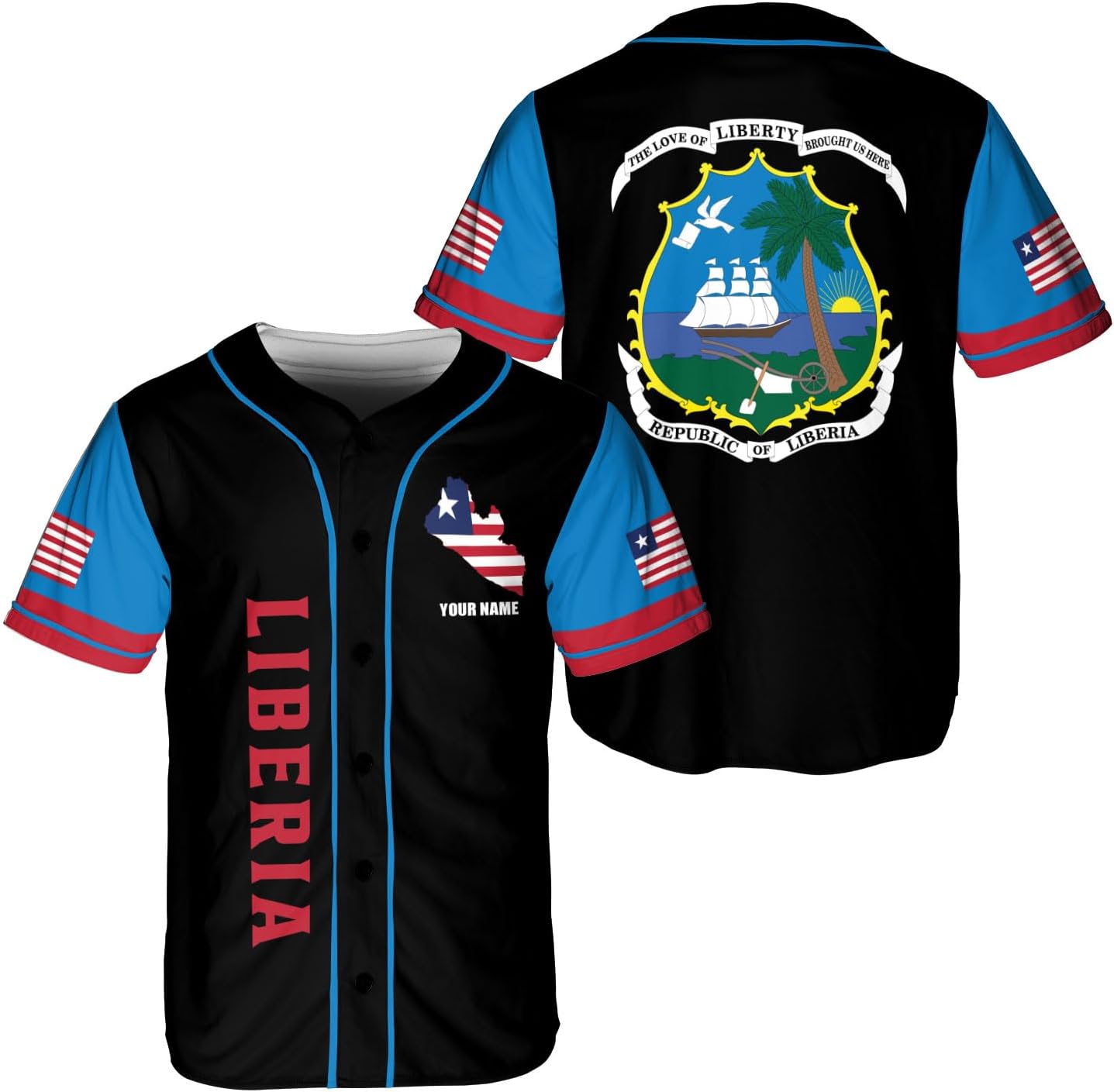 Podagree Personalized Liberia Baseball Jersey, Liberian Proud Flag Shirt Liberia Coat of Arms Liberian Gift for Men Women