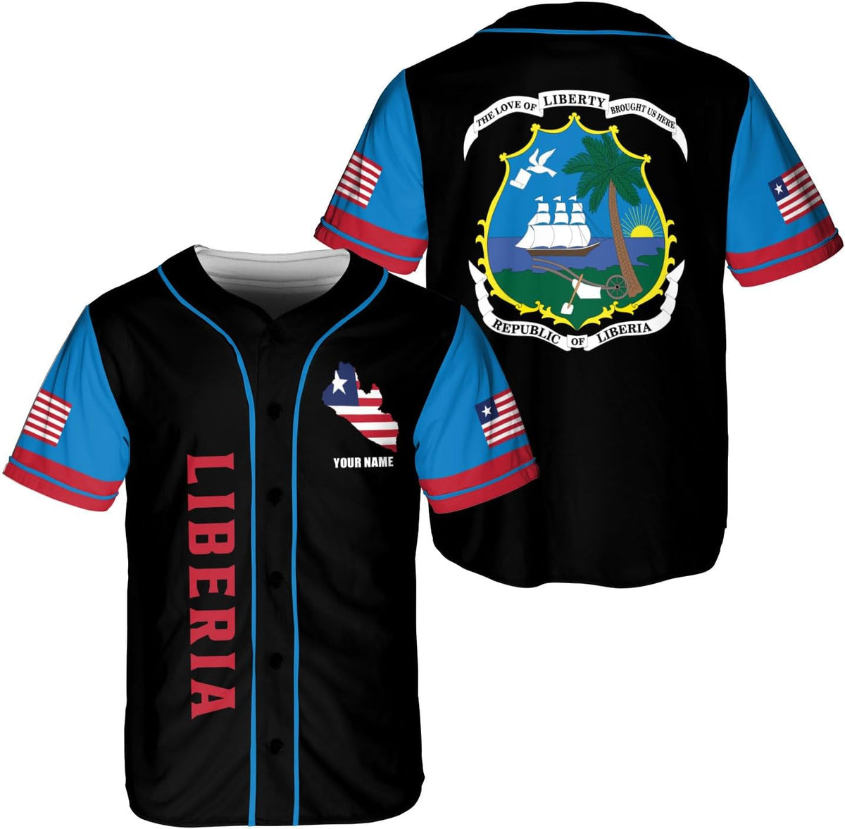 Podagree Personalized Liberia Baseball Jersey, Liberian Proud Flag Shirt Liberia Coat of Arms Liberian Gift for Men Women