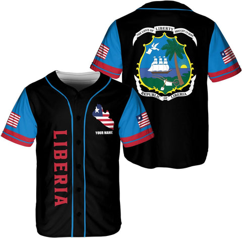 Podagree Personalized Liberia Baseball Jersey, Liberian Proud Flag Shirt Liberia Coat of Arms Liberian Gift for Men Women
