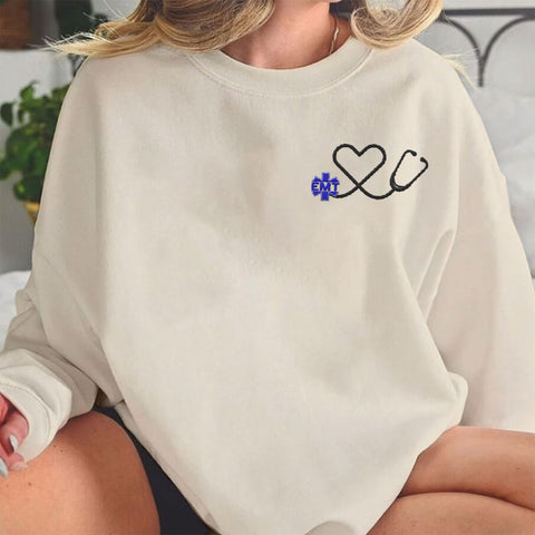 Suseaz EMT Personalized Embroidered Sweatshirt Emergency Medical Technician 911 Hoodie EMS Heart Thin White Line