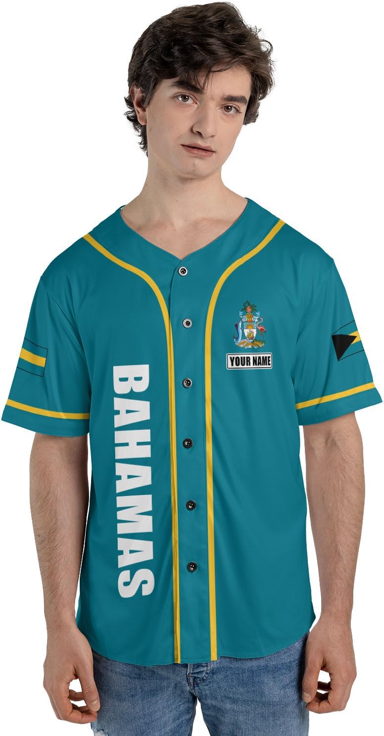 Personalized Bahamas Baseball Jersey Shirt Bahamas Pride Flag Bahamian Jersey Soccer for Men and Women