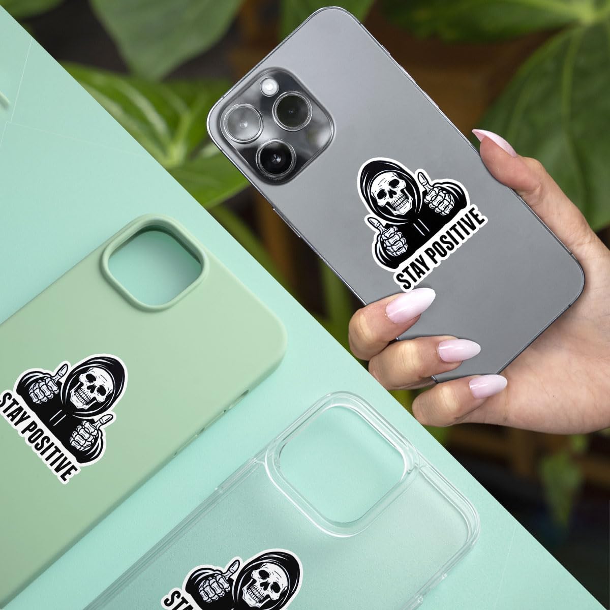 (3pcs) Skeleton Stay Positive, Funny Skeleton Sticker, Skeleton Sticker for Halloween, Sticker Die-Cut Waterproof Vinyl Sticker for Laptop Water Bottle Phone Window Helmet Decal Gift