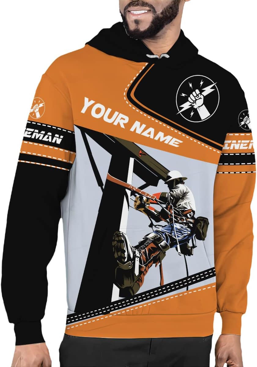 Personalized Lineman 3D Print Hoodies Unisex Pullover Hoodie Gift For Men, Women, Full Size S-5XL For Men Women