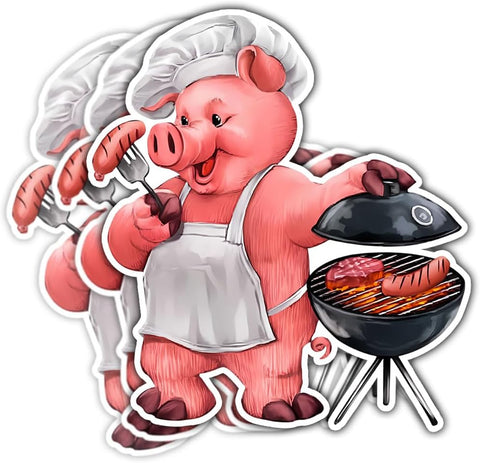 3Pcs BBQ Grilling Barbeque Grill Vinyl Sticker Waterproof Decal, A Pig Standing & Grilling BBQ, Barbeque Stickers, Piggy Stickers - Sticker for Laptop Water Bottle Phone Car Window Helmet 3"