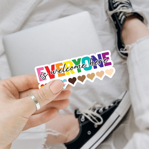 3Pcs Everyone is Welcome Here Sticker, Everyone is Welcome Here Pride Hearts Vinyl Sticker, LGBTQ Proud Stickers, Pride Love Rainbow Flag Sticker - Stickers For Laptop Water Bottle Phone Car Helmet 3"